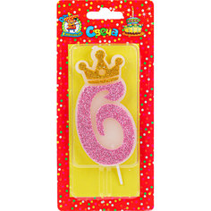 Свеча праздничная цифра 6 Miland Царская розовая с глиттером