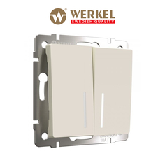 Встраиваемый двухклавишный проходной выключатель Werkel W1122162 айвори матовый подсветка
