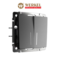 Встраиваемый двухклавишный проходной выключатель Werkel W1122165 графит матовый подсветка