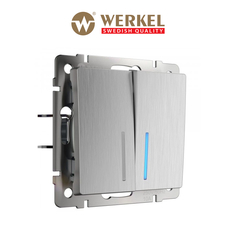 Встраиваемый двухклав. выключатель проходной Werkel W1120109 cеребряный рифленый подсветка