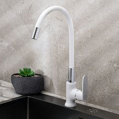 Смеситель для кухни, РМС, гибкий излив, с картриджем, белый, SL123W-016F-1
