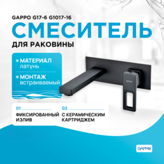 Встраиваемый смеситель для раковины GAPPO G1017-16, черный
