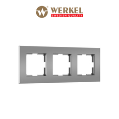 Рамка из пластика на 3 поста для розетки, выключателя Werkel Slab W0032965 серебро матовый
