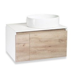 Тумба с раковиной Runo Бари 80 крафтовый дуб, с раковиной OVALE 50 РУНО