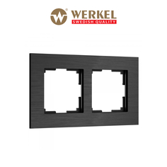 Рамка для розетки/выключателя из металла на 2 поста Werkel AluMax W0023508 черный алюминий