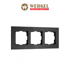 Рамка для розетки/выключателя из металла на 3 поста Werkel AluMax W0033508 черный алюминий