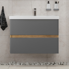 Тумба подвесная SanStar Graffa 100 с раковиной Фостер 100 ванной комнаты Дуб вотан графит