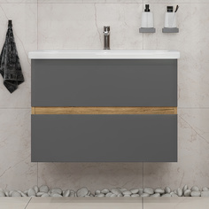 Тумба подвесная SanStar Graffa 70 Без раковины для ванной комнаты Дуб вотан, графит софт