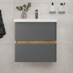 Тумба подвесная SanStar Graffa 60 без раковины для ванной комнаты Дуб вотан, графит софт