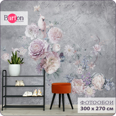 Фотообои флизелиновые 3d Bartonwall Цветы Попугаи 300x270 см F01403