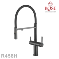 Смеситель для кухни с гибким изливом и подключением фильтра Rose R458H черный