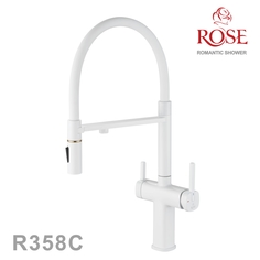 Смеситель для кухни с гибким изливом и подключением фильтра Rose R358C белый