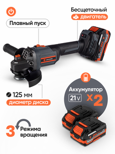 Аккумуляторная угловая шлифовальная машинка (бесщеточная) Anycons JM 125S