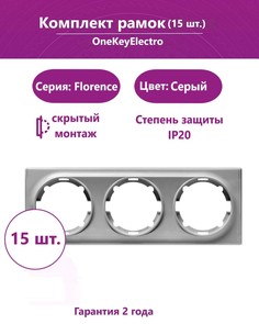 Комплект. Рамка OneKeyElectro тройная, цвет серый (15шт.)