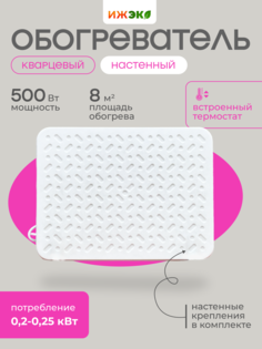 Кварцевый обогреватель с встроенным термостатом настенный ИЖЭКО МИНИ 500 Вт 8 кв.м.