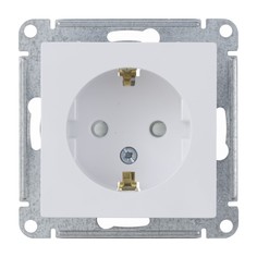Розетка Schneider Electric Атлас Дизайн с заземлением со шторками без рамки белая