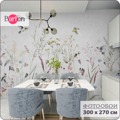 Фотообои флизелиновые 3d Bartonwall Растения Цветы Птицы F09203-G 300x270 см