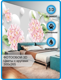 Фотообои флизелиновые Astan 3D Геометрия Круги с цветами 300х265