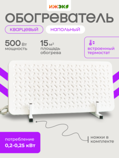 Кварцевый обогреватель с встроенным термостатом нпольный ИЖЭКО П 500 Вт 15 кв.м.