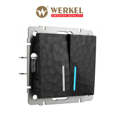 Встраиваемый двухклавишный выключатель проходной Werkel Hammer W1222108 черный подсветка