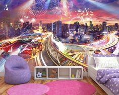 Фотообои ARTDELUXE KIDS Спорткары в ночном городе флизелиновые 400х250см