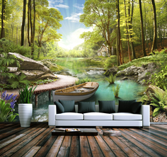Фотообои ARTDELUXE FRESCO Лесной пейзаж с рекой флизелиновые 400х300см