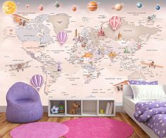 Фотообои ARTDELUXE MAPS 3д детская карта мира и планеты флизелиновые 150х100см
