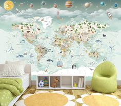 Фотообои ARTDELUXE MAPS 3д детская карта мира и планеты флизелиновые 500х300см