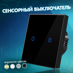 Выключатель AlEV сенсорный, подсветка, 2 клавиши, с рамкой, черный, AG079