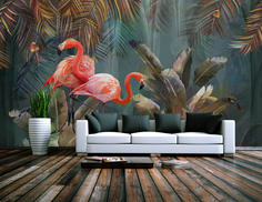 Фотообои ARTDELUXE TROPIC Тропические джунгли с фламинго флизелиновые 180х100см