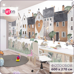 Фотообои флизелиновые 3d Bartonwall Детские Домики Животные K29106 600х270 см