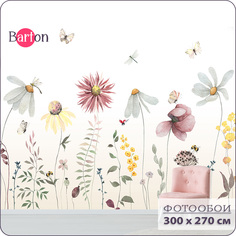 Фотообои флизелиновые 3d Bartonwall Детские Цветы Бабочки K29403 300х270 см