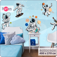 Фотообои флизелиновые 3d Bartonwall детские Космонавт Космос 400х270 см K12604-С