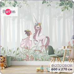 Фотообои флизелиновые 3d Bartonwall Детские Принцесса и Единорог 600х270 см K07406-Z