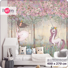 Фотообои флизелиновые 3d Bartonwall детские Принцесса и Единорог 400х270 см K25504