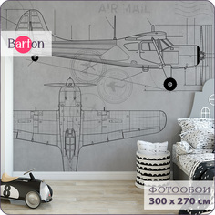 Фотообои на стену флизелиновые 3d Bartonwall Детские Самолет Чертеж 300х270 см K27303-G