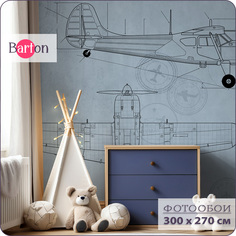 Фотообои на стену флизелиновые 3d Bartonwall Детские Самолет Чертеж 300х270 см K27303-C