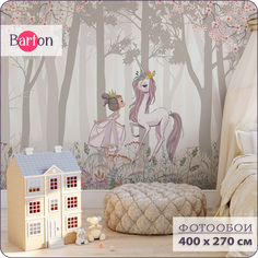 Фотообои флизелиновые 3d Bartonwall Детские Принцесса и Единорог 400х270 см K07404-B