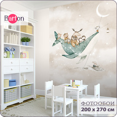 Фотообои флизелиновые 3d Bartonwall детские Животные Луна Звезды 200х270 см K30202-B