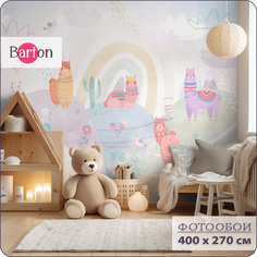 Фотообои на стену флизелиновые 3d детские Bartonwall Лама Радуга 400х270 см K31404