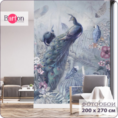 Фотообои флизелиновые 3d Bartonwall Цветы Попугаи и Павлины 200х270 см M20502