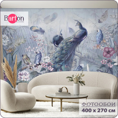 Фотообои флизелиновые 3d Bartonwall Цветы Попугаи и Павлины 400х270 см M20504