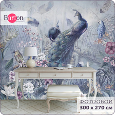 Фотообои флизелиновые 3d Bartonwall Цветы Попугаи и Павлины 300х270 см M20503