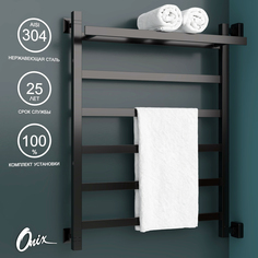 Водяной полотенцесушитель Onix Moon Plus Right Black 600x800 полка правое черный полный