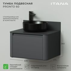 Тумба со столешницей Итана Pronto 60 606х474х360 Эмаль Графит
