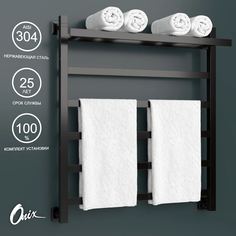 Водяной полотенцесушитель Onix Moon Plus Black 700x800 с полкой нижнее черный полный комп.