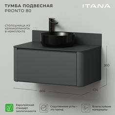 Тумба со столешницей Итана Pronto 80 806х474х360 Эмаль Графит