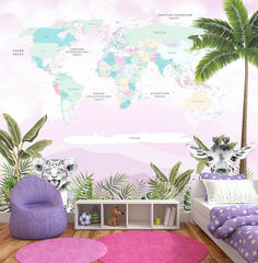 Фотообои ARTDELUXE MAPS Карта мира 3д с животными флизелиновые 200х170см
