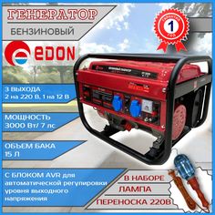 Генератор бензиновый Edon PT-3000 3 кВт, бак 15 л + в наборе лампа переноска