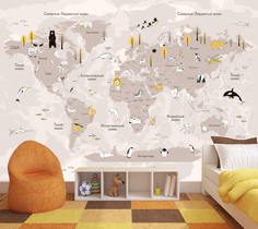 Фотообои ARTDELUXE MAPS Карта мира 3д с животными флизелиновые 140х100см